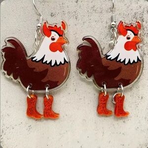 NWOT Devil chicken earrings with red boots